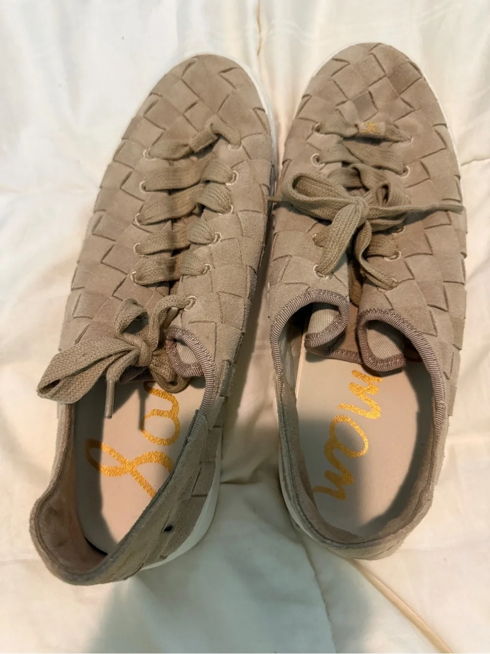 Sam Edelman Woven Lace-Up Sneakers - Taupe